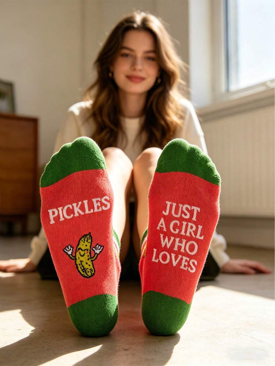 1 Pair Unisex Cartoon Letter Printed Mid-Calf Socks, Casual Lightweight Sports Socks, Suitable For All Seasons - Multicolor - View 1