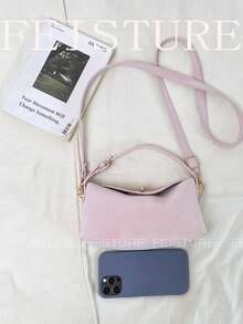 1pc Women's Solid Color PU Leather Shoulder Crossbody Bag, Matte Handbag With Adjustable Strap, Suitable For Travel - Pink - View 5