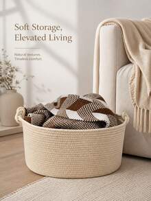 1pc Foldable Handwoven Laundry Basket With Handle, Suitable For Living Room, Bedroom, Laundry Area To Store Miscellaneous Items, Dirty Clothes, Bathroom Towels, Selected Home Goods - Multicolor - View 6