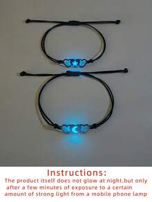 ATLVXJL 2pcs/Set Glow-In-The-Dark Couple/Friendship Starry Heart Pendant Bracelets, Black Cord, Suitable For Daily Wear And Holiday Gift - Multicolor - View 10