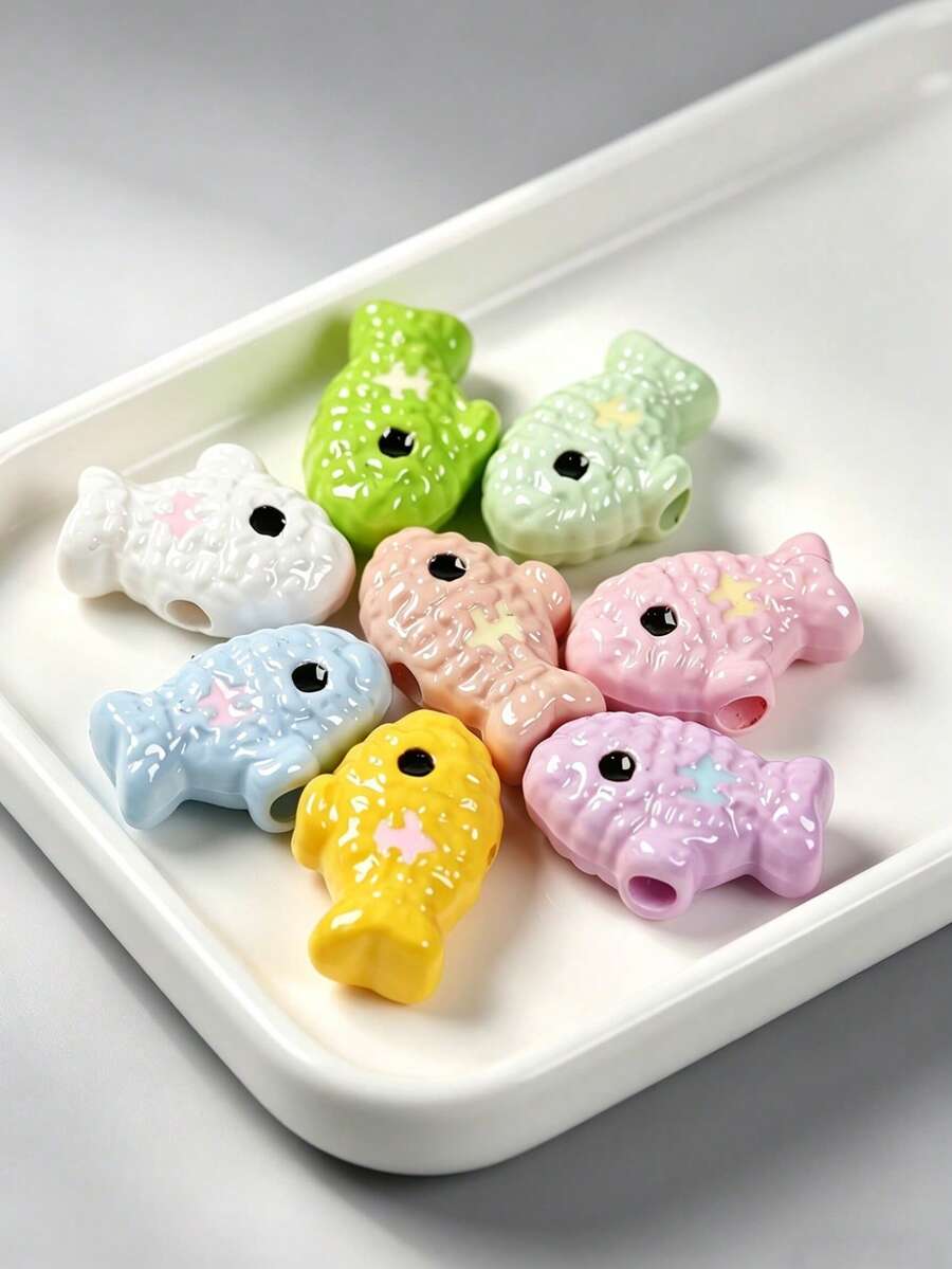 10/20 hạt cườm hình cá nhỏ hoạt hình, có lỗ dọc, làm vòng tay, dây buộc tóc, bông tai bằng acrylic. Phụ kiện trang sức tự làm. - Cá nhiều màu - Xem 1