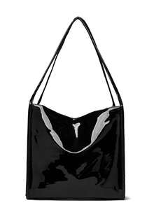 New Fashionable Women's Shoulder Bag, Versatile Solid Color Retro Style, Large Capacity, PU Material, Classic Square Bag, Suitable For Work, Daily Commute, Shopping, Travel, Multifunctional Handbag - Black - View 9