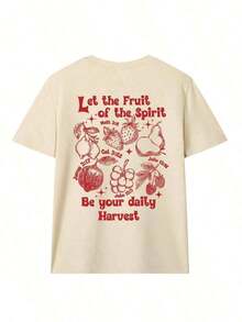 100% Algodón, Gratis Envío Mujeres Retro Cristiano Suelto Camiseta Cómodo Y Enérgico Redondo Cuello Camiseta Con Fruta De El Espíritu" Graffiti Fruta Patrón Y Biblia Fresco, INS Virales Pastoral Estilo Calle Desgaste, Adecuado Para Del Campo Mercado Brunch Iglesia Reunión Y Diario Tareas cotidianas Verano Casual2026-Lindo Ropa, Playa Vacaciones Conjuntos de ropa Mujer,Concierto Conjuntos casuales versátiles y cómodos de camisetas de algodón - Albaricoque - Ver 2