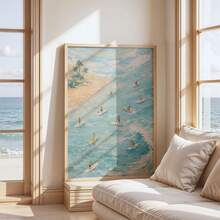 1幅帆布墙画，带框墙饰，夏季热带海滩桨板帆布画，抽象波浪油画风格，夏季海岸主题装饰画，描绘棕榈树和海滩，适用于客厅、卧室、浴室、公寓、海滨住宅和度假屋的墙面装饰，夏季家居装饰，房间装饰美学，宿舍装饰，厨房装饰，餐厅装饰，夏季海报 - A - 查看 7