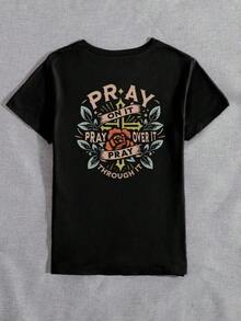 Camiseta de mujer de cuello redondo, holgada y de alta calidad, con estampados de letras, corazones de dibujos animados y diseños de animales pequeños en varios estilos, es adecuada para el uso diario casual y salidas a la playa. Es la elección perfecta para conjuntos de vacaciones en pareja. Hecha de 100% algodón puro, tela de 200 gramos de peso, de alta calidad, suave y cómoda, un imprescindible para el uso diario. - Negro - Ver 2