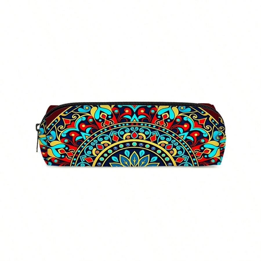 Túi đựng bút một lớp, in họa tiết hoa văn Bohemian phủ khắp bề mặt. - màu đen - Xem 1
