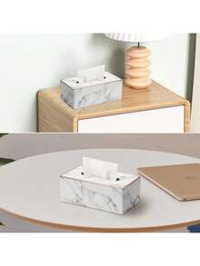 Bathroom Accessories Toilet Roll Holder Bathroom Storage Gold Rimmed Pu Leather Marble Pattern Tissue Box Cover Home Bathroom Decor Bathroom Organizer Fall Decor Back To School Napkin Holder Desktop Room Decor Kitchen Dining Table Holiday Gift Large Capacity Dustproof Reusable Portable Minimalist Essential - Black and White - View 8