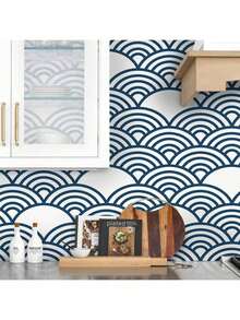 1 Cuộn Giấy Dán Tường Nghệ Thuật Hình Học Hiện Đại Phong Cách Bohemian, Chống Thấm Nước, Dễ Lắp Đặt, Có Thể Tháo Gỡ, Dùng Cho Khách Sàng, Phòng Khách, Tủ, Bàn Trang Trí, Giấy Dán Tường Tự Làm, Kích Thước 45CM*100/300/500CM - màu xanh da trời - Xem 4