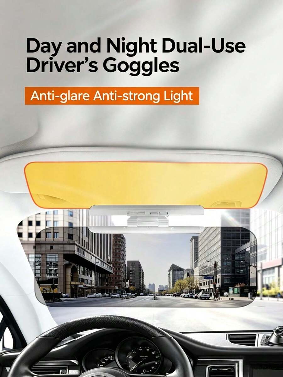 2-In-1 Day & Night Anti-Glare Sun Visor, High-Definition Polarized Anti-Dazzle Driving Glasses, Universal Glare-Proof Sun Visor Against High Beam, Easy Installation Car Safety Accessory, Fit All Vehicle Models