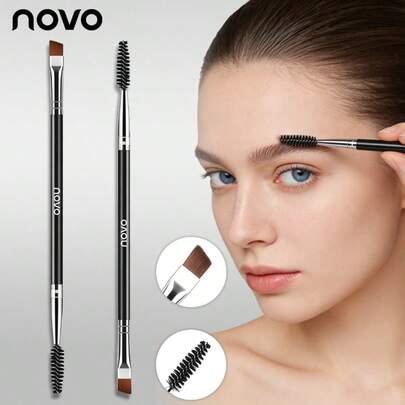 NOVO 1pc Double-Headed Eyebrow Brush And Lash Brush,Professional Makeup Brushes, Angled Brow Powder, Blade Eyeliner With Sleek Handle, Portable Beauty Tool For Precise Lash, Brow Application