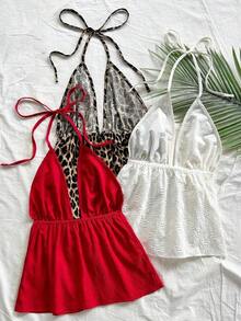 Camiseta de tirantes finos con estampado de leopardo, lazo y espalda descubierta, elegante y bohemia, ideal para ocasiones casuales, vacaciones, boda en la playa, graduación, brunch, Día de San Patricio, vacaciones de primavera y Pascua - Multicolor - Ver 2
