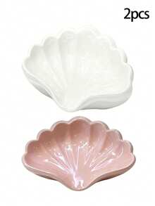 2pcs Nordic Style Shell Shaped Soap Dish, Multifunctional Makeup & Jewelry Storage Tray, White Desktop Decor, Bathroom Accessories, Non-Slip Soap Holder, Vanity Countertop Organizer, Minimalist Home Goods, Bathroom Essentials - Promotional Price - View 14