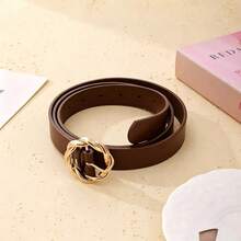 1 chiếc thắt lưng da màu nâu cà phê có khóa xoắn điều chỉnh được dành cho nữ, phù hợp với quần jeans và váy mặc hàng ngày. - Cà phê nâu - Xem 13