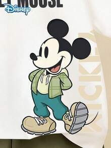Disney 迪士尼夏季男婴米奇时尚街头字母印花可爱短袖T恤和短裤套装，卡通图案，弹力面料，适合新生儿日常穿着 - 軍綠色 - 查看 6