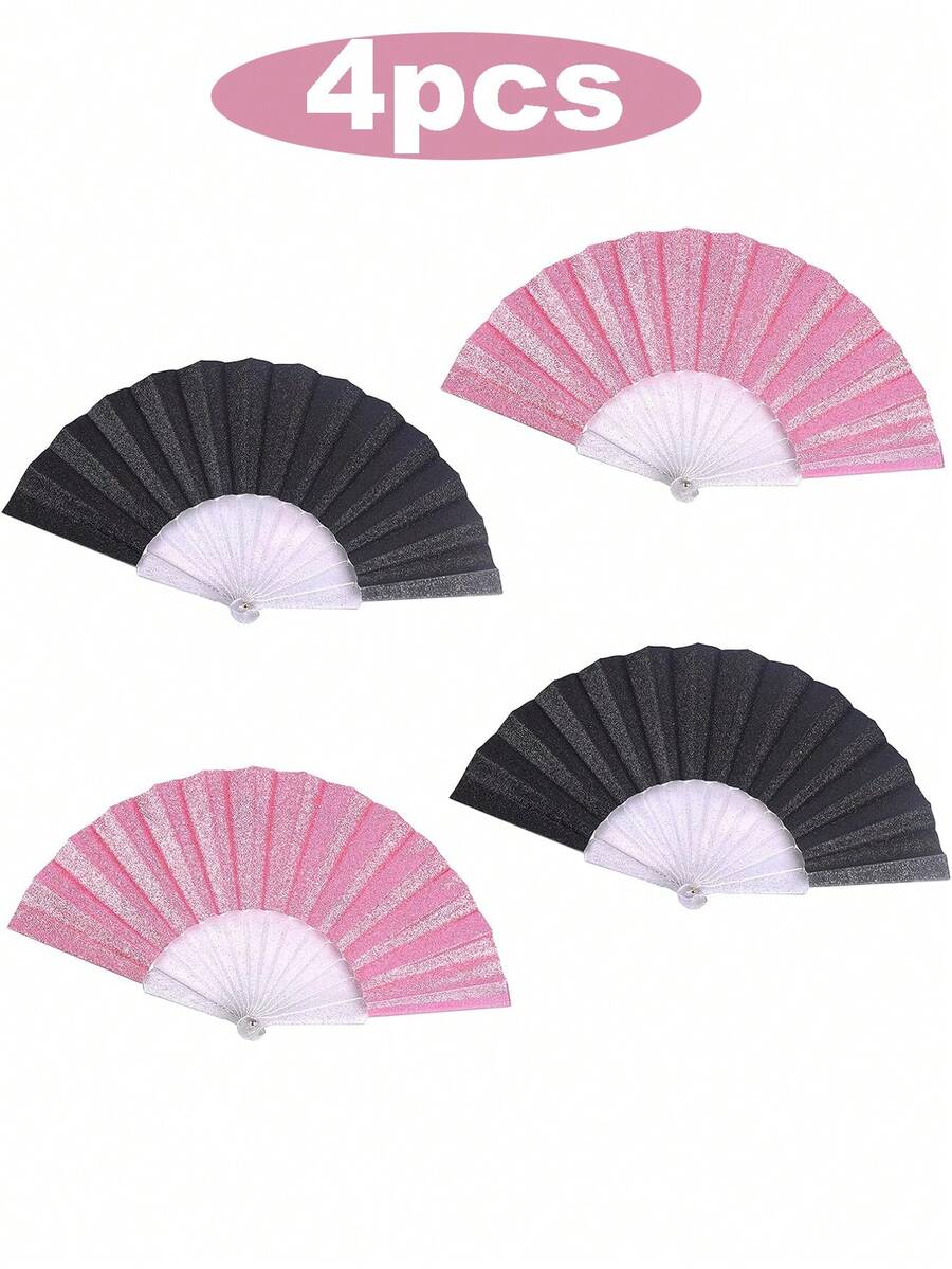 4把/手持扇，折叠式闪光扇，扇骨闪亮透明——适用于婚礼、教堂、节日、舞会、茶会、俱乐部等场合 - 彩色 - 查看 1