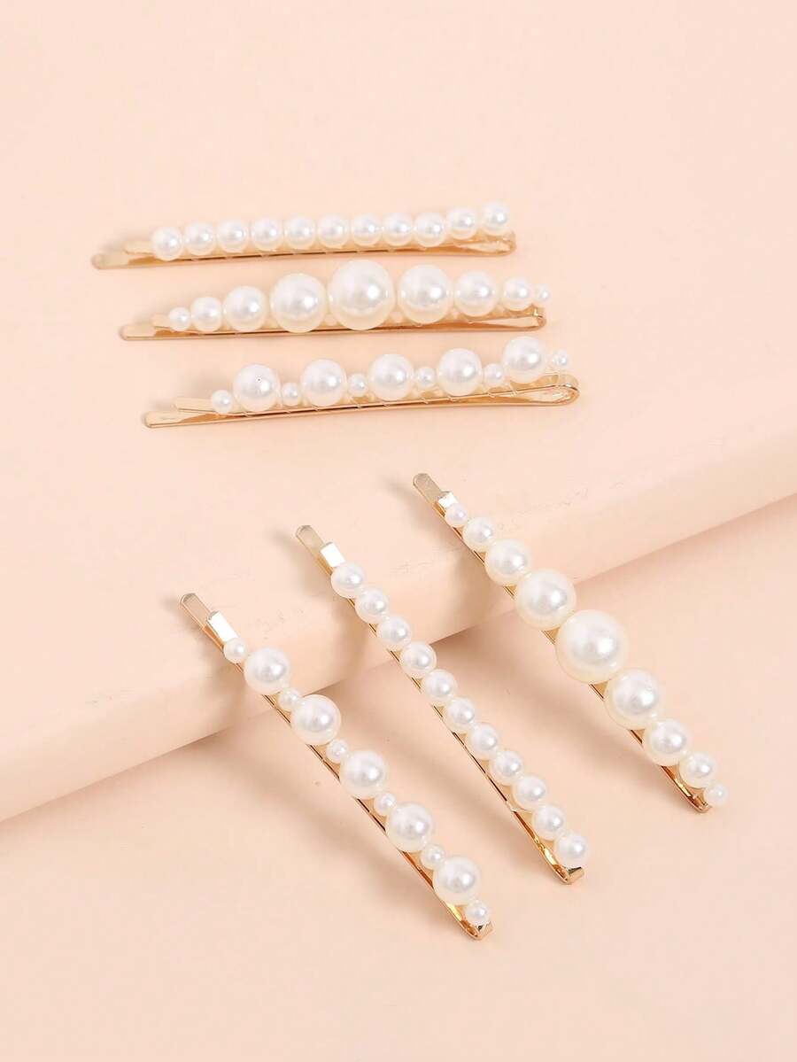 6入組仿珍珠裝飾優雅髮夾髮飾 - 彩色 - 查看 1
