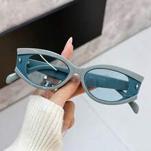 1PC Unisex Simple Oval Small Frame Y2K  Street Casual Fashion Glasses For Vacation - Blue - View 4