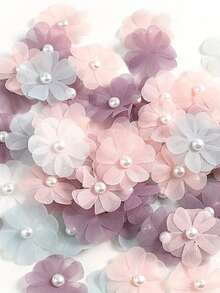 10/20/30 piezas de pétalos pequeños de tela con perlas falsas transparentes para accesorios DIY hechos a mano - Decoración versátil de flores artificiales para el hogar, bodas y compromisos - Se puede usar para tocados, guirnaldas de muñecas y accesorios de velo, contenedor no incluido - Multicolor - Ver 26
