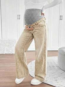 Jeans casuales de maternidad de pierna recta y holgados - Caqui - Ver 6