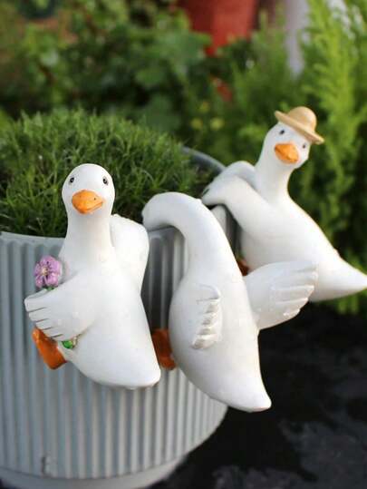 1pc Cute Climbing Duck Planter Hanging Decor, Suitable For Indoor And Outdoor, Home And Garden Decoration