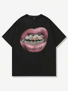 Camiseta Gráfica de Manga Corta con Hombros Caídos, Estilo Retro Urbano, Diseño Creativo de Ángel y Pintura al Óleo de Madonna, Color Negro, Marca Manfinity - Multicolor - Ver 1