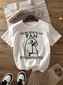 Camiseta de mujer con estampado gráfico divertido No Me Ofrezcan Pan, No Tengo Autocontrol. Elegante camiseta casual de manga corta con un diseño único, ajuste cómodo, perfecta para usar todos los días y expresar tu personalidad.Pure-Cotton - Blanco - Ver 7