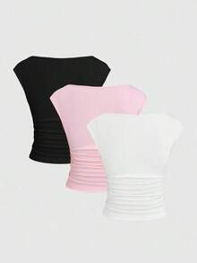 Set de 3 piezas de top/camiseta ajustada con espalda descubierta, transpirable y que absorbe la humedad para mujeres - Multicolor 11 - Ver 2