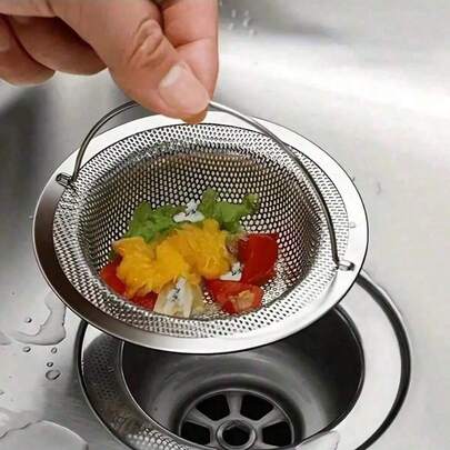 High-Quality Stainless Steel Sink Strainer, Single Pack, Anti-Rust And Corrosion-Resistant, One-Piece Sturdy And Durable, Easy To Clean. Multi-Functional Kitchen And Bathroom Drain Filter, Effectively Traps Food Residue, Hair And Debris To Prevent Pipe Clogging, Essential Cleaning Accessory For Home, Rental, Dorm, And Decoration.