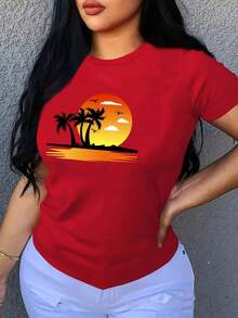 S274 Camiseta Casual de Manga Corta con Estampado Personalizado - Rojo - Ver 2