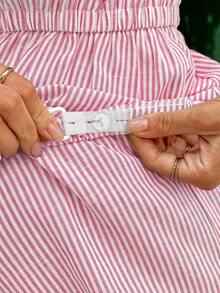 Set casual de 2 piezas de top de tirantes con nudo delantero a rayas y shorts con cintura ajustable para maternidad - Rosa - Ver 7