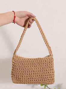 Hand-Woven Seashell Wallet - Crossbody Backpack Style, With Pearl Chain, Bohemian Style Pearl Chain Shoulder Strap, Women's Holiday Beach Accessory - Rose Gold - View 2