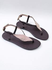Sandal xỏ ngón hình lá màu nâu sẫm đính đá cho bé gái, kiểu dáng retro cổ điển với khóa cài, thích hợp cho mùa hè. - Màu nâu Sô-cô-la - Xem 1