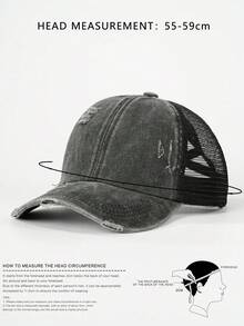 1pc Distressed Criss-Cross Meshy Ponytail Baseball Cap, Outdoor Adjustable Sun Ion Casual Hat For Boys And Girls, Suitable For Spring, Autumn, Travel, Beach - Washed Ripped Cross Ponytail Baseball Cap - View 9