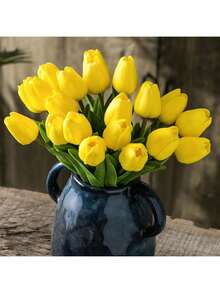 5 piezas Centros de mesa de flores artificiales románticas, tulipanes de plástico con textura de seda, adecuados para bodas, hogar, hotel, fiesta, regalo de Año Nuevo, Día de San Valentín, ramo de boda, dormitorio, sala de estar, decoración de escritorio, jardín exterior - Amarillo - Ver 2