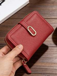 Women's Multi-Functional Zipper Wallet, Retro Style Purse, Large Capacity Women's Wallet With Multiple Card Slots, Zipper Coin Pouch, Mini Clutch, Textured Minimalist Unisex Wallet, Versatile Daily Use - Burgundy - View 4