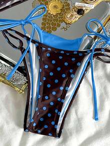 Bikini de mujer con estampado de lunares y rayas retro, casual y elegante para vacaciones, festivales de música, carreras de caballos, Kentucky Derby - Marrón - Ver 6
