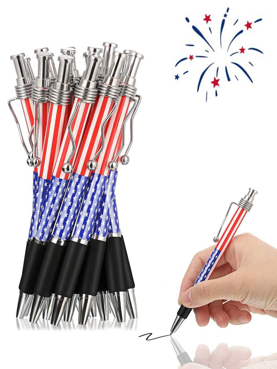 Bộ 10/20 bút bi chủ đề cờ Mỹ, thiết kế yêu nước, phiên bản kỷ niệm 250 năm Ngày Độc lập (4 tháng 7), thân bút kim loại, chủ đề Mỹ, đóng gói số lượng lớn, mực đen, thích hợp sử dụng tại nhà và văn phòng, quà tặng (màu bạc) - nhiều màu - Xem 1