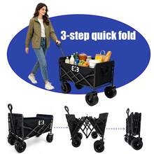 Outdoor Folding Camping Cart | Large-Capacity Portable Camp Cart | Equipped With All-Terrain Wheels | Utility Cart, Garden Cart, Sports & Camping | Black Lightweight Portable Cart For Groceries, Shopping, Gardening, Camping, And The Beach - 黑色-便攜式家用折疊購物車-迷你款 - 查看 9