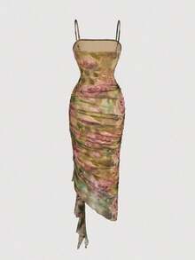 Vestido de mujer con estampado de mariposa vintage con teñido anudado, volantes fruncidos y bajo asimétrico, ideal para el Día de San Valentín, carnaval, cóctel, cena, baile de graduación, cumpleaños, verano y fiestas - Multicolor 3 - Ver 2