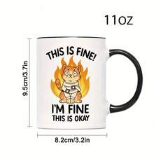 1pc Funny Firefighter Cat Mug - "This Is Fine I'm Fine" Sarcastic Coffee Cup With Flaming Firefighter Design, 11oz White Ceramic Cup With Black Handle & Rim, Humorous Gift For Adults, Office, Home, Or Birthday - Funny Desk Decor For Firefighters & Cat Lovers - Durable Ceramic Cup For Coffee, Tea, Hot Drinks - Playful Firefighter Cat Patterns, Unique Artistic Illustration, Perfect For Friends & Family, Multicolor Drinkware, Home Kitchenware, Highquality Print, Sturdy Construction, Im - màu đen - Xem 12