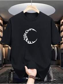 Men's T-Shirt [Moon Flame] - Men's Casual T-Shirt With Digital Print - Polyester Fiber, Round Neck, Short Sleeve, Urban Hip-Hop Style, European And American Summer Fashion, Sporty Style. - 黑色 - 查看 6
