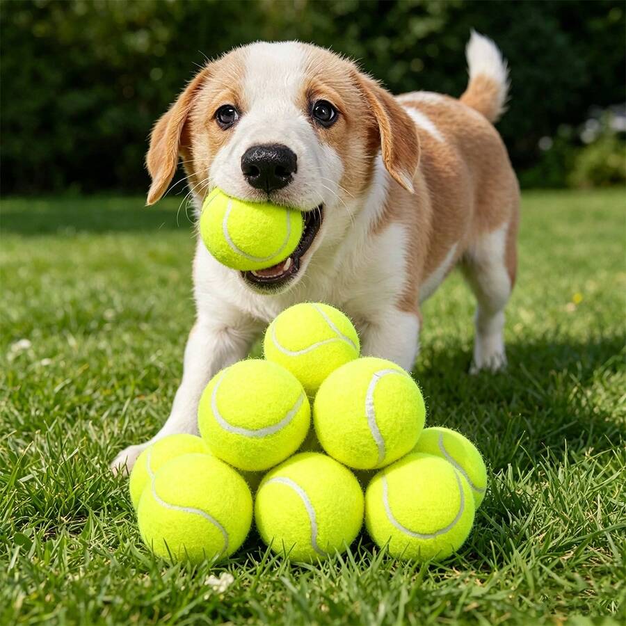 4 pelotas de tenis interactivas para perros, de material de goma de alta elasticidad, adecuadas para perros pequeños y medianos, sin incluir equipo de entrenamiento. - Amarillo - Ver 1