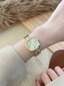 1pc Women's Stainless Steel Strap Watch, Classic Square Dial, Elegant Quartz Watch Suitable For Daily Wear, Business, Party - Gold - View 4