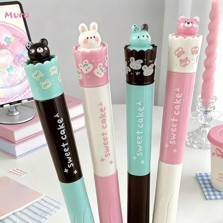 1 Set Animal Cat Dog And Cute Pink Rabbit Style Neutral Ballpoint Pen, Creative Rotating Cup Ballpoint Pen, 0.5mm, Quick-Drying Black Ink, Fun Stress-Relief Rotating Refill, Silicone Sleeve, Quick-Drying, 0.5mm Black Pen Suitable For Office, Back To School, Holiday Gifts. Diary, School, Office Supplies Cute Pen Suitable For Women And Men - MURA Pens - View 1