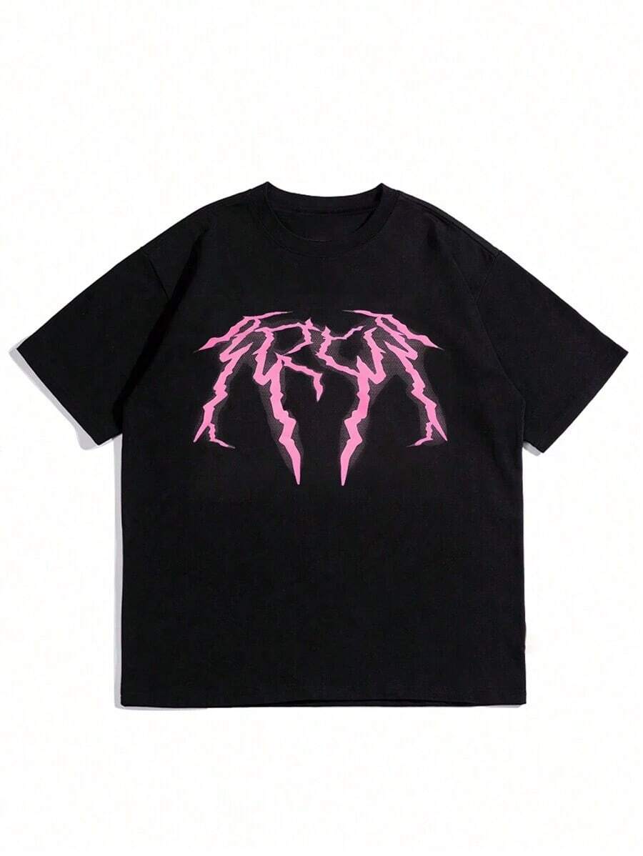 Hombres Camiseta con estampado de dibujo - Negro - Ver 1