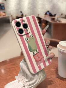 1pc Precision Hole Straight Edge Striped Frog Painted Thick Anti-Drop Painted Phone Case Protective Cover Compatible With IPhone / Galaxy / / - Multicolor - View 5