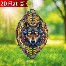 1pc 2D Flat Creative Wolf Shaped Windmill, Suitable For Yard And Garden Outdoor Metal Hanging Solar System Decor Garden Art Sculpture Spinner (Pendant Not Included), Random Style - A - View 7
