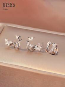 Hihho Set de 3 piezas de aretes de mariposa + clips en forma de X, aretes de circonita cúbica brillante y mariposa de estilo único y creativo, regalo para niñas - Juego de pendientes - Ver 2