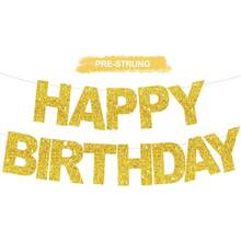 预装式生日快乐纸板横幅 - 无需DIY，粉色生日快乐标志，适用于生日派对装饰背景 - 金色 - 查看 13