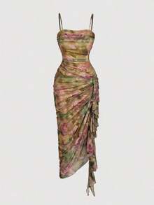 Vestido de mujer con estampado de mariposa vintage con teñido anudado, volantes fruncidos y bajo asimétrico, ideal para el Día de San Valentín, carnaval, cóctel, cena, baile de graduación, cumpleaños, verano y fiestas - Multicolor 3 - Ver 3